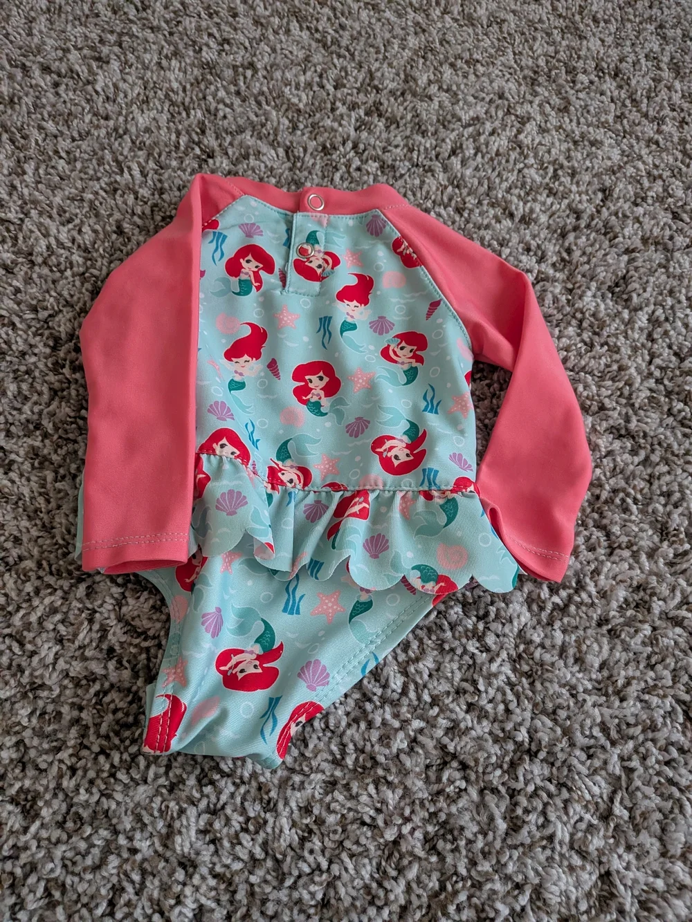Disney Kids' Ariel Ruffle One-Piece Swimsuit - Aqua and Coral Size 0/3 Months